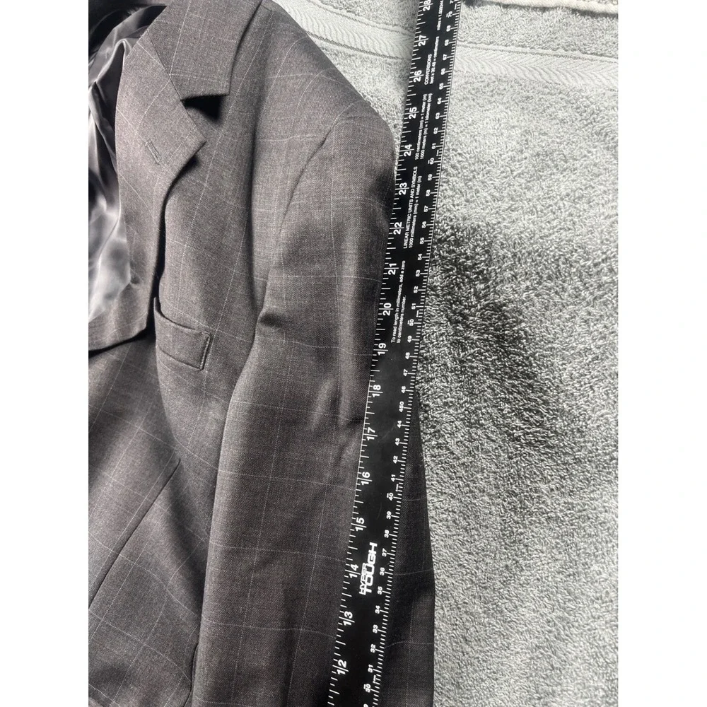 Jos A Bank‎ Men's Charcoal Gray Plaid Wool Blazer Suit Jacket 46R